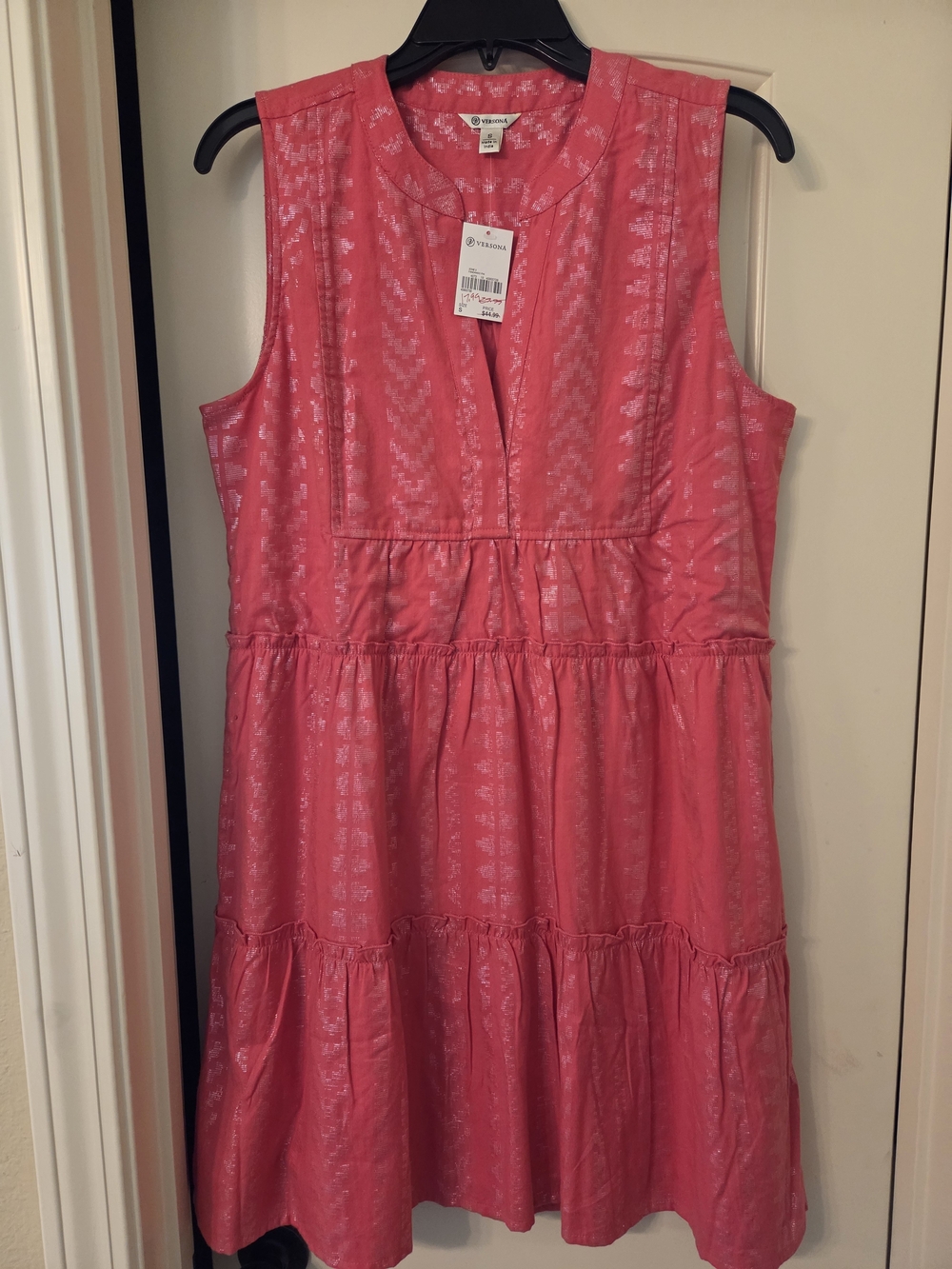 NWT Versona Pink Sleeveless Tiered Shift Dress